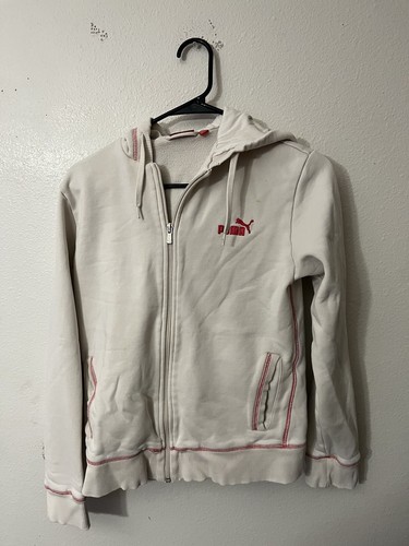 OFF WHITE Felpa donna Puma full zip avorio con cappuccio rosa cucitura vacanza taglia M