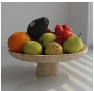 Nawgnail Natural Travertine Large Decorative Bowl Pedestal for Home Decor 10.2" - Picture 1 of 4