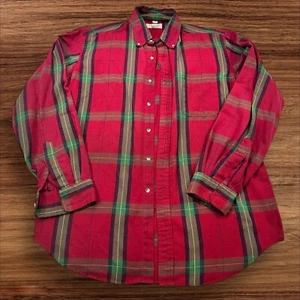 Vintage L.L Bean USA Karo Flanell Hemd ButtonDown Langarm Rot Grün Herren L - Bild 1 von 7