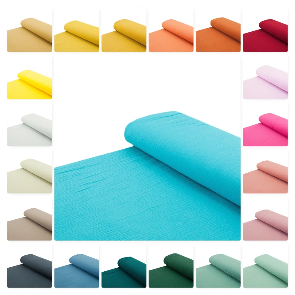 Baumwoll - Stoff Musselin Double Gauze einfarbig blau - Meterware ab 25 x 145 cm - Bild 1 von 1