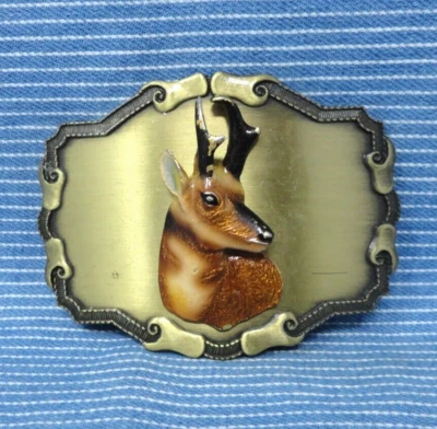 Пряжка для ремня антилопы зубец рог охотник спортсмен природа винтажный 70-е Raintree .PCB475 - Изображение 1 из 4