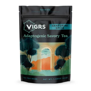 Vigrs Caldo para Beber Té Salado Adaptógeno, Especia Santorini, Natural, 12 Sobres - Imagen 1 de 9