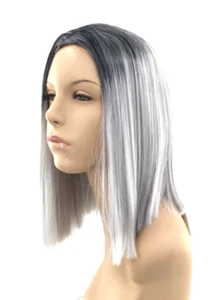 FANTASY WIGS High Quality Cosplay Anime Silver White Wig Black Ombre - Picture 1 of 4