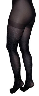 Ellen Tracy Women's Mini White Polka Dot Black Opaque Tights, 120-150 lbs, M - Image 1 of 4