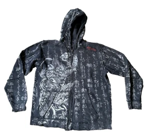 Vintage Y2K Affliction Japanese Samurai Full Zip Hoodie Men’s Sz L Rare Black - Picture 1 of 20