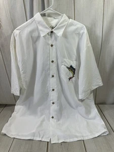 Bamboo Cay Camp Shirt Embroidered Marlin Santa Happy Holidays Mens XL White - Picture 1 of 14