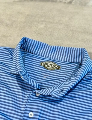 NWOT Gordon New Orleans Men's Blue Striped Performance Polo Shirt (Med) - Image 1 of 4