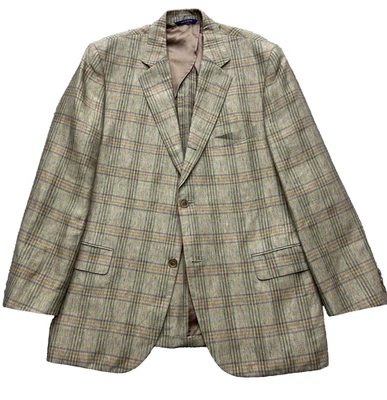 Abrigo deportivo Brooks Brothers para hombre 100 % lino saco 3/2 rollos oliva cuadros 43R Foto 1 de 4