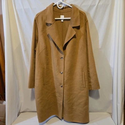 J Jill 女式羊毛混纺豌豆大衣尺寸 2X 米色 * 请阅读 * 棕褐色纽扣口袋 — 第 1/4 张图片