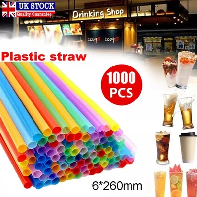 100-2000X Colourful Plastic Drinking Straws Party Wedding 260MM Straight Straw - Image 1 of 4