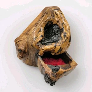 "Caja de baratija forrada de terciopelo de madera natural burl de 6"" x 6"" x 4""" - Imagen 1 de 8