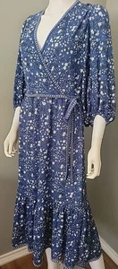 Beautiful Max Studio Women's Size Medium Midi Floral Print Dress Blouson Sleeves - Picture 1 of 10