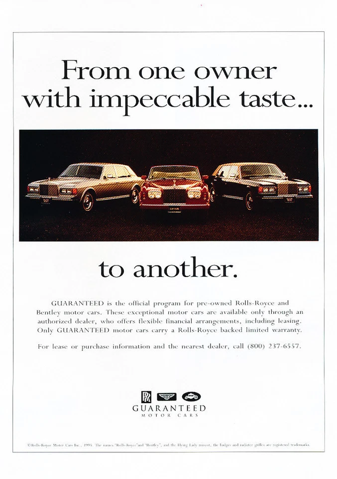 1998 年劳斯莱斯银马刺滕米奇 - 经典复古广告广告 D14 — 第 1/1 张图片