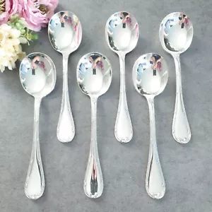 Christofle Rubans 6pcs Silverplate Flatware Consomme Cream Soup Spoon Excellent - Picture 1 of 24