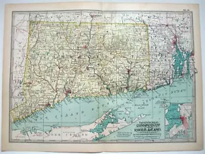Connecticut & Rhode Island - Original 1902 Karte von The Century Co. RI Antik - Bild 1 von 3