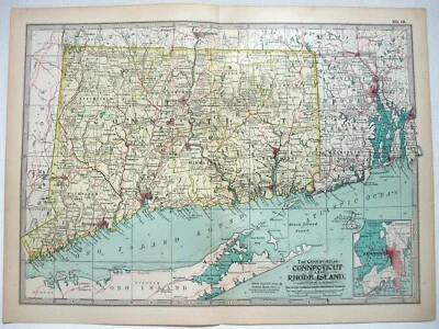 Connecticut & Rhode Island - Original 1902 Map by The Century Co. RI Antique - Image 1 of 3