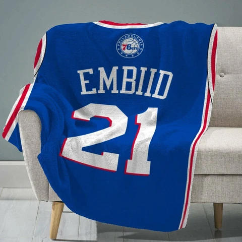 Sleep Squad Philadelphia 76ers Joel Embiid 60” x 80” Raschel Plush Blanket Cover