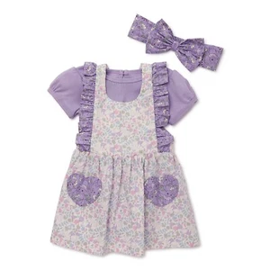 Disney Winnie Pooh Pinafore Dress Bodysuit and Headband 3 Pc Set - Picture 1 of 7
