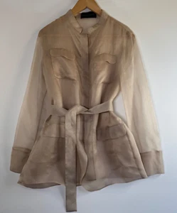 Blazer organza seta trasparente Fabiana Filippi grande marrone cravatta vita designer Italia - Foto 1 di 14