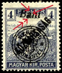 Romania Hungary 1919 ORADEA Har/K 4 Ist Ed. PLATE FLAW: full belly "a" - Picture 1 of 3
