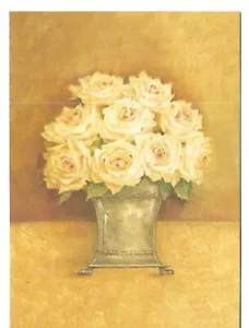 CARTOLINA BIANCA nuova - vaso di rose gialle da 6 x 4,5" circa - Foto 1 di 2
