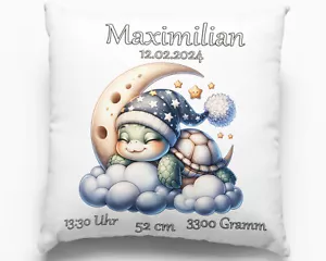 Geburts Geschenk Personalisiertes Kissen mit Namen Schildkröte Baby Taufgeschenk - Bild 1 von 9