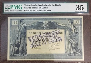 PMG 35 / Netherlands Nederlanolsche Bank 10 Gulden 1922 / Pick 35 Jvvgg - Picture 1 of 2
