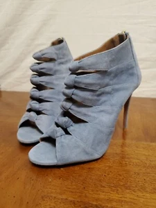 Sandalia Aquazzura Nasiba recortada azul gamuza anudada punta abierta tacón talla 37 IT US 7 - Imagen 1 de 9