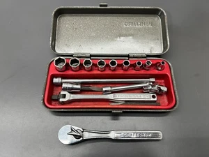 (S) VINTAGE CRAFTSMAN =V= FLYING V 1/4" DRIVE SOCKET WRENCH SET W CASE - EXC USA - Picture 1 of 5
