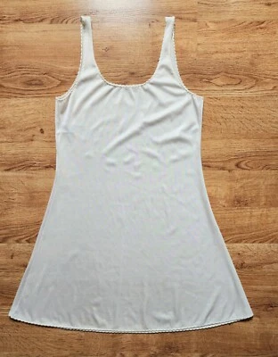 Camisón pequeño para mujer delicado marfil sedoso vestido sin mangas ribete festoneado nailon Foto 1 de 4