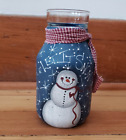 Vtg Handpainted Snowman Votive Candle Holder, Mason Jar Kitchen Utensil Holder