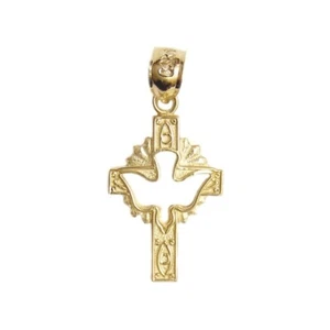 New 14k Yellow Gold Dove Cross Pendant - Picture 1 of 3