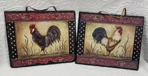Set of Two Slale Wall Plaques with Roosters - 12 X 10 Inch - Picture 1 of 6