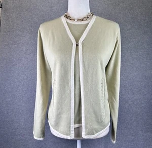 Vintage Career Cardigan Open Front Office Timeless Mature Old Money Size M Green - Picture 1 of 11