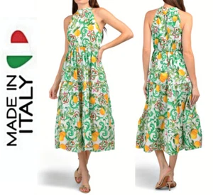 BELLAMBRA Lemon Print 100% Italian Cotton 48"Length Dress sz L - Picture 1 of 21