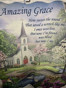 Amazing Grace Quilted Throw Blanket  Bright Colors 50x60 Church Swans Flowers - Picture 1 of 4