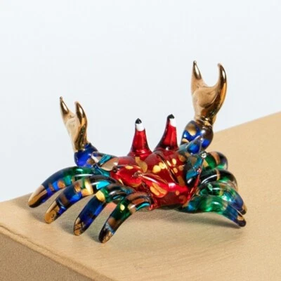 Hand Blown Glass Crab Figurine Colorful Sea Life Animal Art Collectible Gift 2" - Image 1 of 4