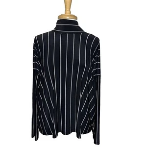 NINE WEST mock neck - Tie Back- Long sleeve Black / White Striped blouse Size XL - Picture 1 of 11
