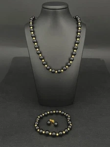 JUEGO DE 3 PIEZAS DE CAZA DE JOYAS: CADENA Y PULSERA FLEX Y PENDIENTES CON ONYX - Imagen 1 de 4