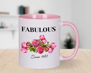 Fabulous since 1987 birthday pink handle Novelty mug - Picture 1 of 2