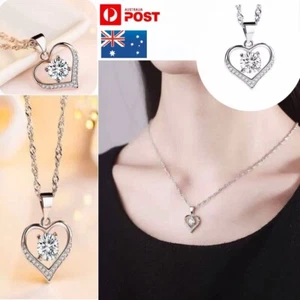 Women Fashion Heart Pendant Temperament Female Lockbone Chain Silver Necklace AU - Picture 1 of 8