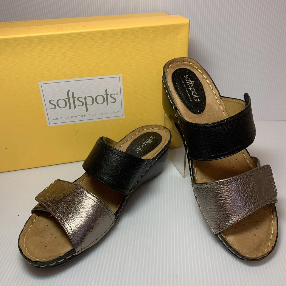 Women’s Softspots Panama Black/Anthracite Slide Wedge Sandal (7337101), Size 9W - Image 1 of 4