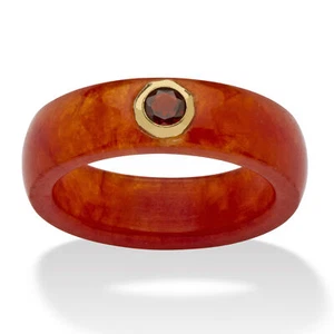 .30 TCW 10k Gold Garnet and Genuine Red Jade Yellow Gold Band Ring - Picture 1 of 4