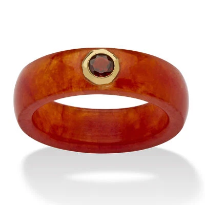 Anillo Banda Oro Amarillo Jade Rojo Genuino Granate Oro 10k 0,30 TCW Foto 1 de 4