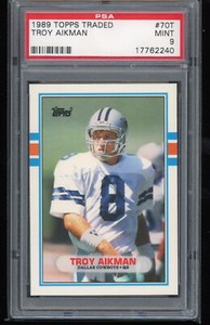 1989 Topps Traded Troy Aikman Rookie Football Card #70T PSA 9 Mint