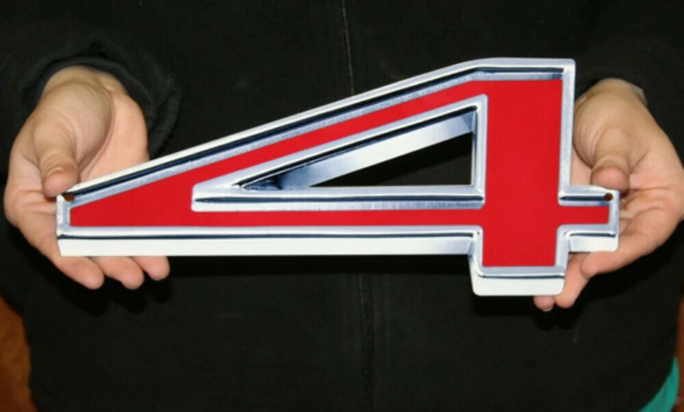 GM CHEVY VINTAGE RED NUMBER 4 – FLAT STEEL SIGN 12" X 5"  - Image 1 of 1