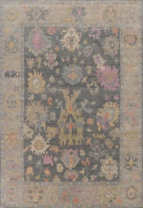 Vegetable Dye Turkish Authentic Oushak Rug Hand-Knotted 9x12 ft Charcoal Color - Picture 1 of 19