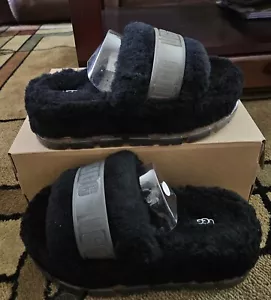 UGG Damengröße 9 Fluffita durchsichtig 2,75" Plateau-Hausschuhe 1131971 SCHWARZ - Bild 1 von 9
