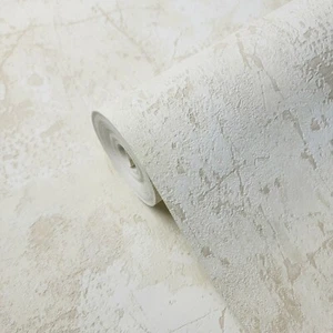 Tan beige off white faux Industrial worn Concrete Plaster Textured wallpaper 3D - Picture 1 of 11