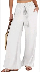 ANRABESS Women's L Linen Pants Summer Casual Palazzo Beach Pant Drawstring - Picture 1 of 8